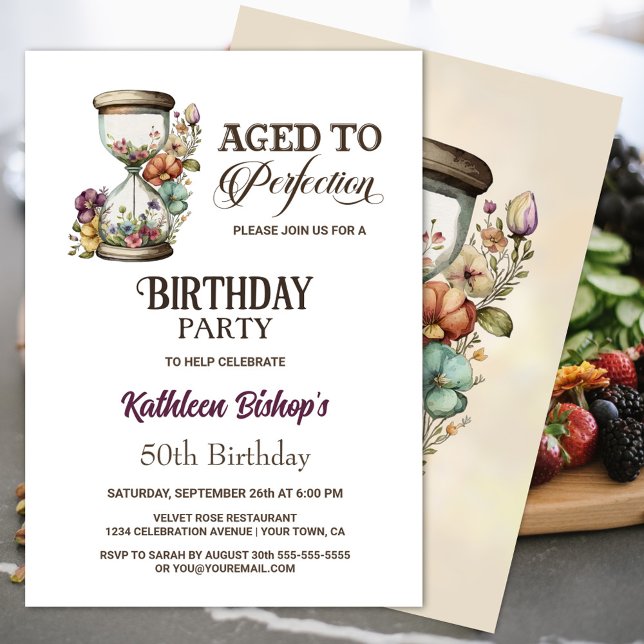 Rustic Country Floral Hourglass Birthday Party Invitation (Creator Uploaded)