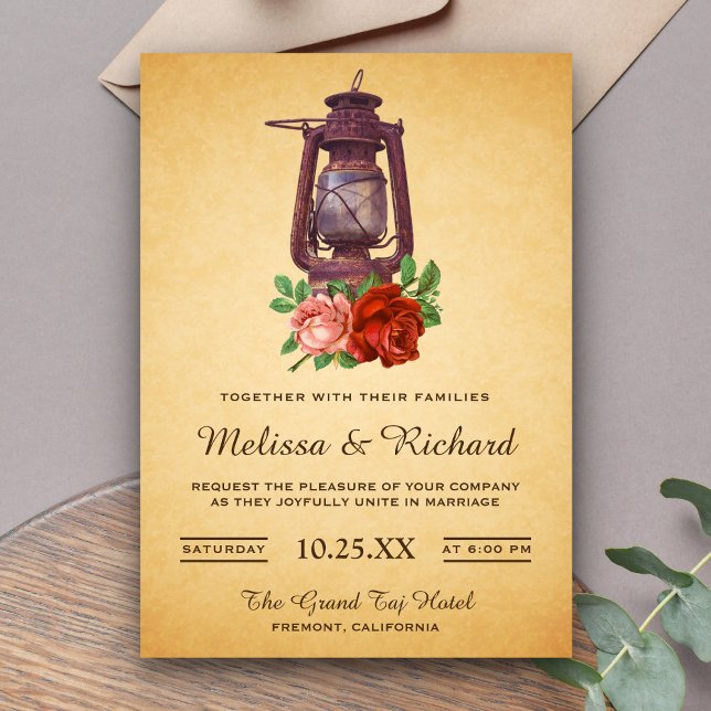 Rustic Country Floral Lantern Wedding Invitation (Creator Uploaded)