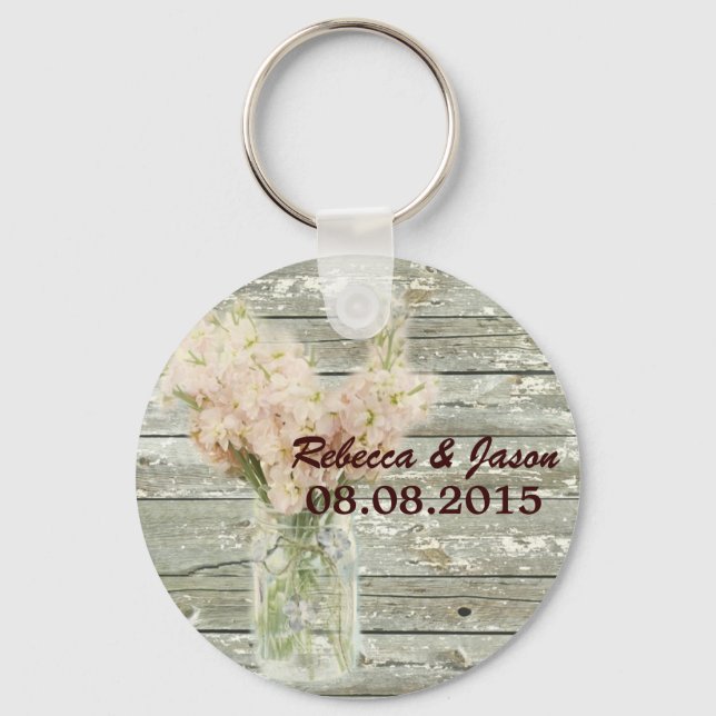 rustic country floral mason jar wedding thank you key ring (Front)