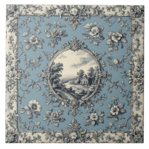 Rustic Country Floral Motifs Mute Tones Distressed Ceramic Tile