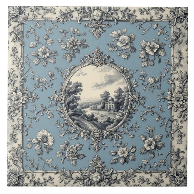 Rustic Country Floral Motifs Mute Tones Distressed Ceramic Tile (Front)