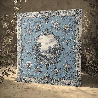 Rustic Country Floral Motifs Mute Tones Distressed Ceramic Tile