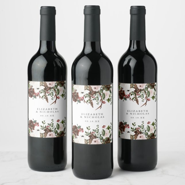 Rustic Country Floral Personalised Wedding Wine Label (Bottles)