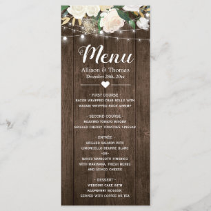 Rustic Country Floral String Lights Wedding Menu