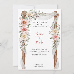 Rustic Country Floral Wedding Arch White Wedding Invitation