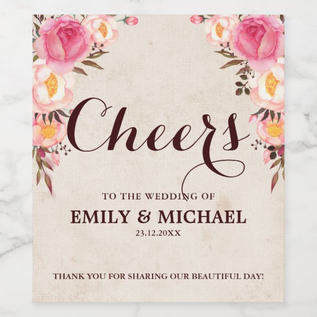 Rustic Country Floral wine bottle label (Single Label)