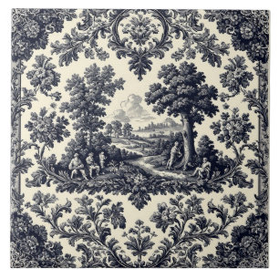 Rustic Country Folks French Toile Pastoral Scenery Ceramic Tile