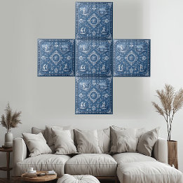 Rustic Country French Toile Heritage Pastoral Blue Ceramic Tile