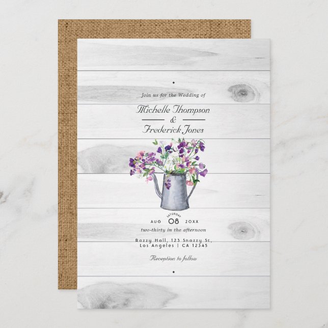 Rustic Country Garden Floral QR Code RSVP Wedding Invitation (Front/Back)