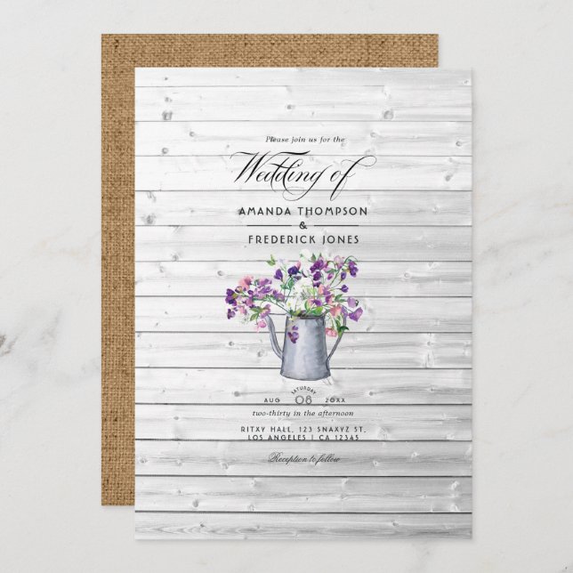 Rustic Country Garden Sweet Pea Floral Wedding Inv Invitation (Front/Back)