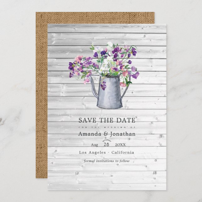 Rustic Country Garden Sweet Pea Floral Wedding Save The Date (Front/Back)