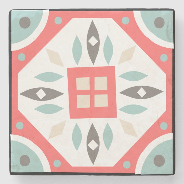 Rustic Country Geometric Colourful Shapes Stone Coaster (Front)