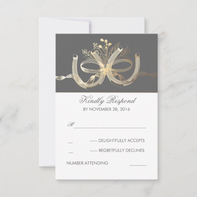 Rustic Country Gilded Horseshoes Wedding RSVP (Front)