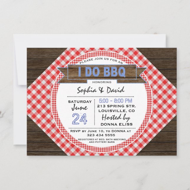 Rustic Country Gingham I DO BBQ Couples Shower Invitation (Front)
