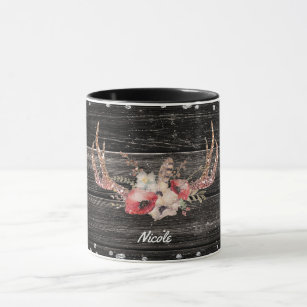 Rustic Country Glam Flowers & Antlers Chic Boho Mug