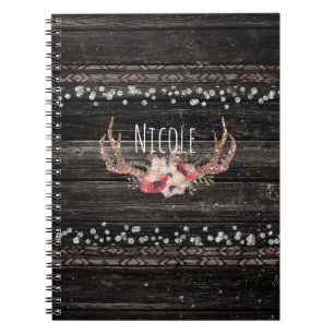 Rustic Country Glam Flowers & Antlers Chic Boho Notebook