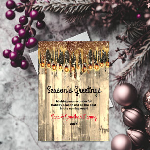 Rustic Country gold glitter drips Christmas Holiday Card