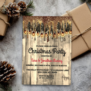 Rustic Country gold glitter drips Christmas Party  Invitation