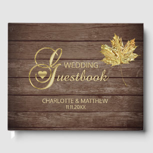 Rustic Country Gold Leaf Fall Autumn Wedding Guest Book
