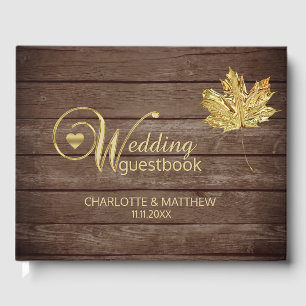 Rustic Country Gold Leaf Fall Autumn Wedding Guest Book