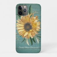 Rustic Country Golden Sunflower Green Wood