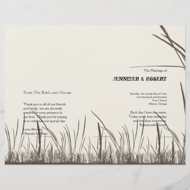 Rustic Country Grasslands Wedding Program (Front)