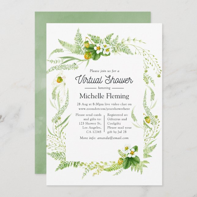 Rustic Country Greenery Virtual Shower Invitation (Front/Back)