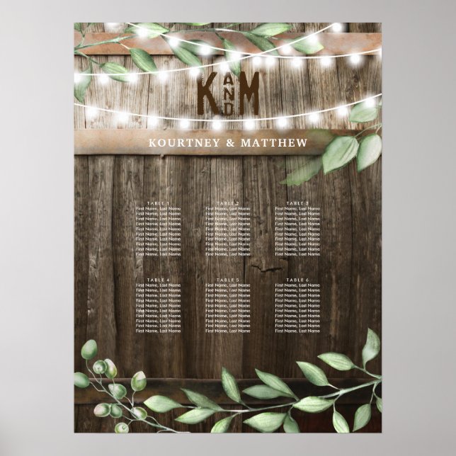 Rustic Country Greenery Wedding Seating Chart (Front)