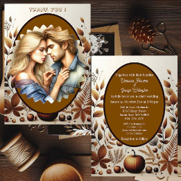 Rustic Country Grunge Brown Fall Pumpkins Wedding  Invitation