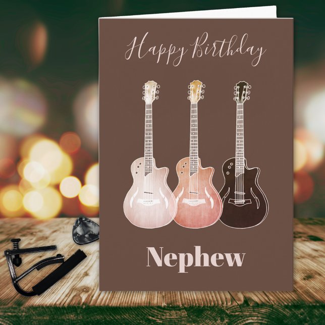 Rustic Country Guitar Happy Birthday Nephew Card (Rustic country guitar happy birthday nephew personalized greeting card for teenage boy)