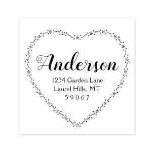 Rustic Country Heart Family Name Return Address Self-inking Stamp