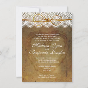 Rustic Country Heart Lace Wedding Invitations
