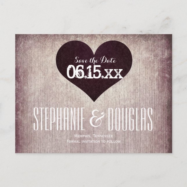Rustic Country Heart Save the Date Postcards (Front)