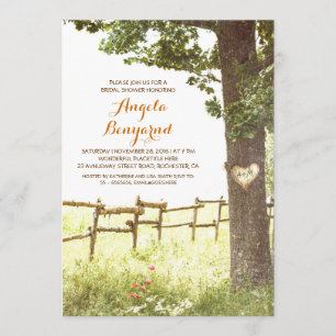 rustic country heart tree bridal shower invites