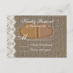 Rustic Country Hearts Burlap Lace Wedding RSVP Card