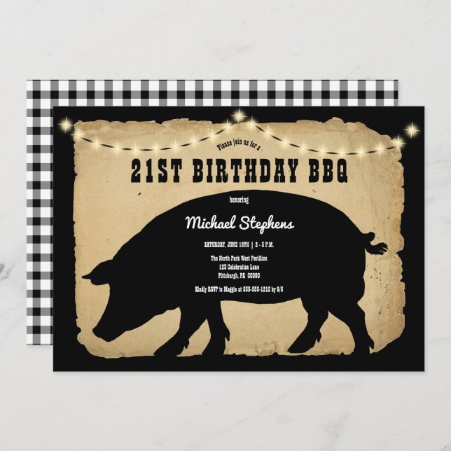 Rustic Country Hog 21st Birthday Barbeque - BBQ  I Invitation (Front/Back)