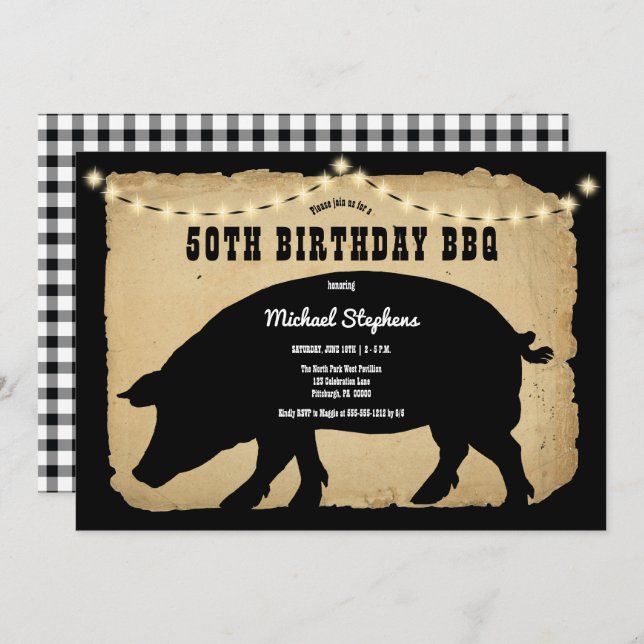 Rustic Country Hog 50th Birthday Barbeque - BBQ  Invitation (Front/Back)