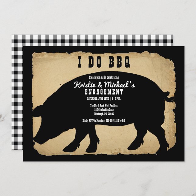 Rustic Country Hog Engagement I DO BBQ Invitation (Front/Back)