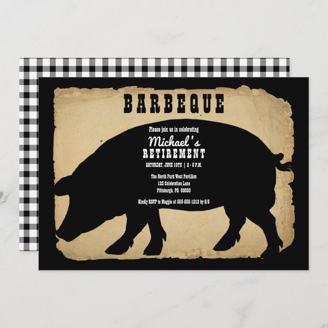 Rustic Country Hog Retirement Barbeque - BBQ Invitation (Front/Back)