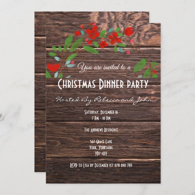 Rustic Country Holiday Christmas Dinner Invitation (Front/Back)