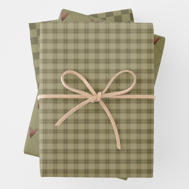 Rustic Country Homespun and Hearts  Wrapping Paper Sheet (In situ)
