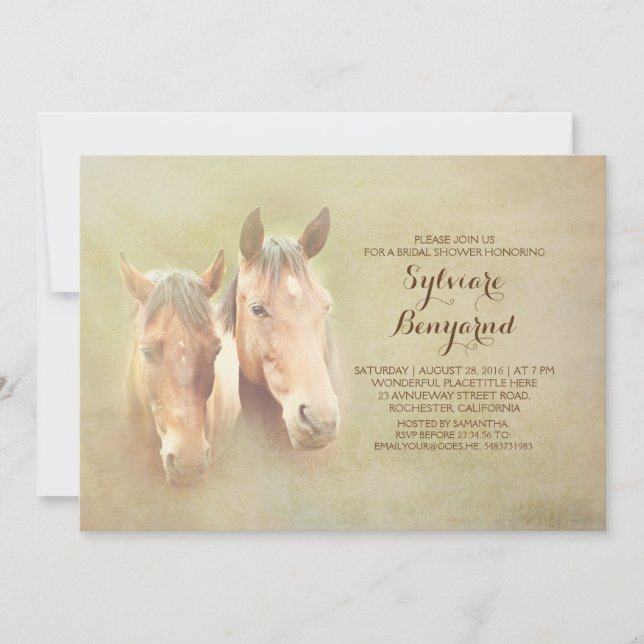 rustic country horse couple bridal shower invite (Front)