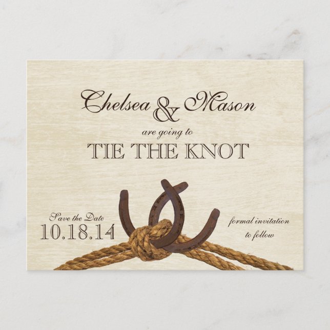 Rustic Country Horse Shoes Save the Date Announcement Postcard (Front)