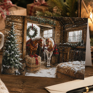 Rustic Country Horse Tartan Plaid Christmas Holiday Card