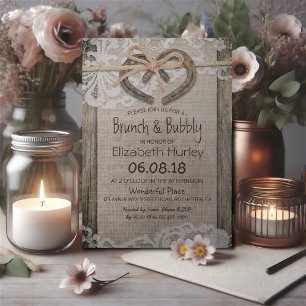Rustic Country Horseshoe Burlap Lace Bridal Shower Invitation