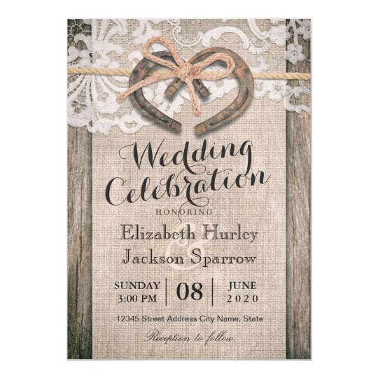 Rustic Country Horseshoe Burlap Lace Wedding Invitation | Zazzle.com.au