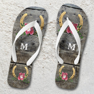 Rustic Country Horseshoe Romantic Flip Flops