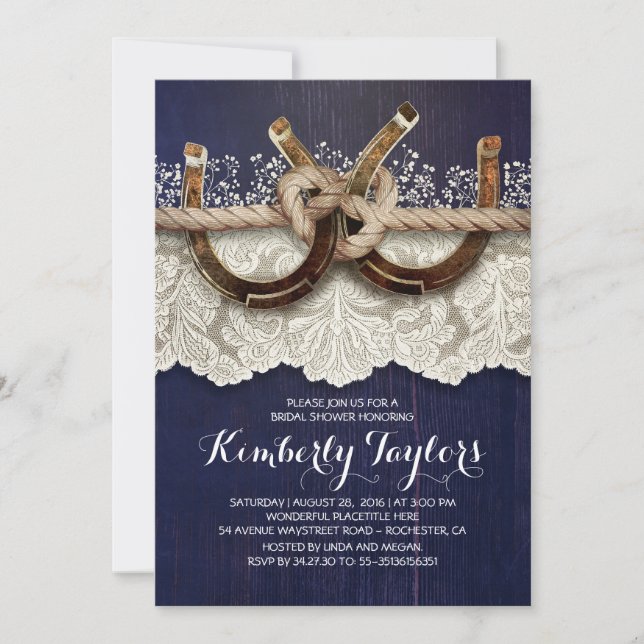 Rustic Country Horseshoes and Lace Bridal Shower Invitation (Front)