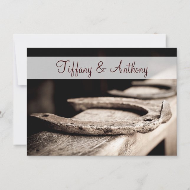 Rustic Country Horseshoes Cowboy Wedding Invites (Front)