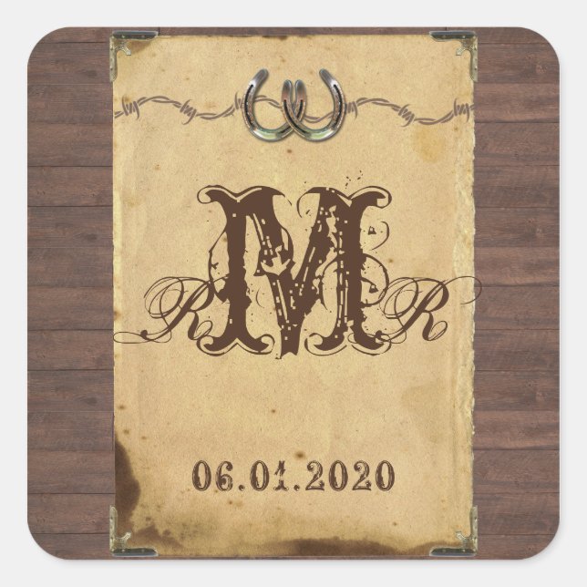 Rustic Country Horseshoes Monogram Sticker (Front)